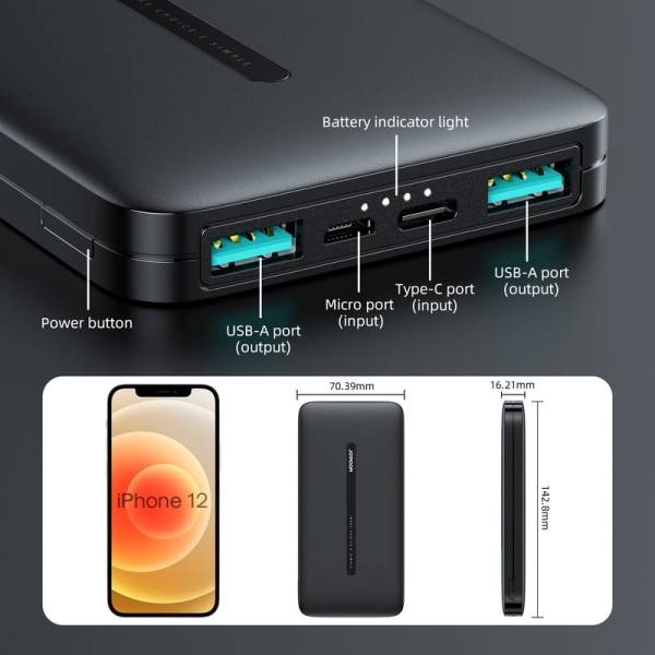 باور بانك سريع الشحن 10000mAh – تصميم معدني عملي وفعال